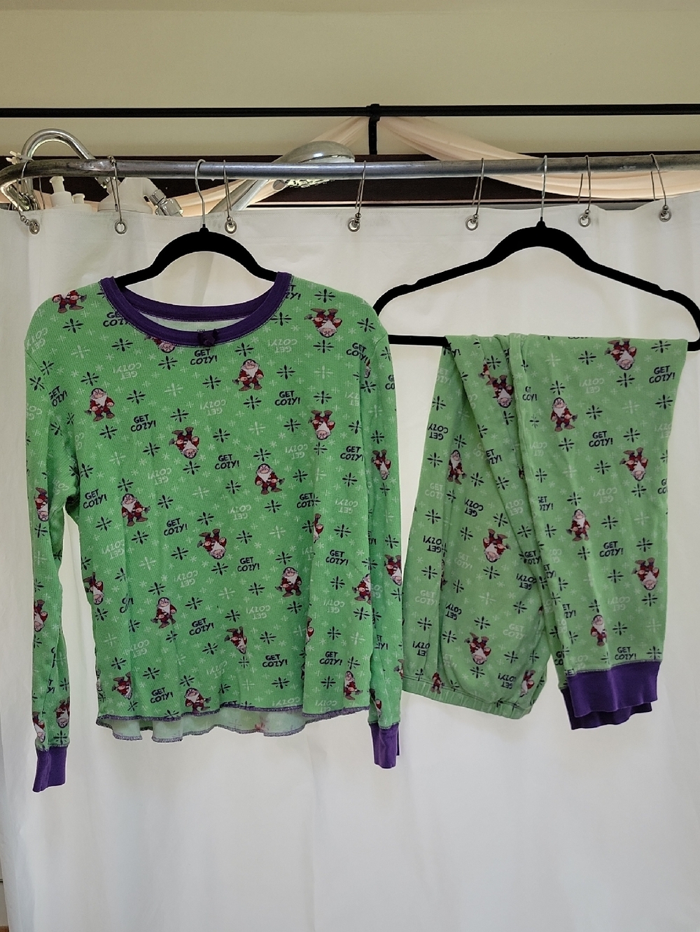 Adult Large Green Vintage Disney Print Pajama Set with Purple Trim